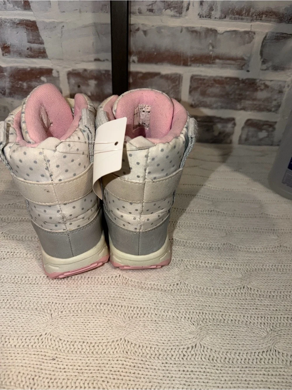 Carter's Gray, Cream & Pink Kids Polka Dot Boots